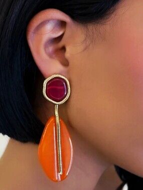 New! Gold Burgandy Orange Drop Earrings • NWOT 1080d Fall Colors